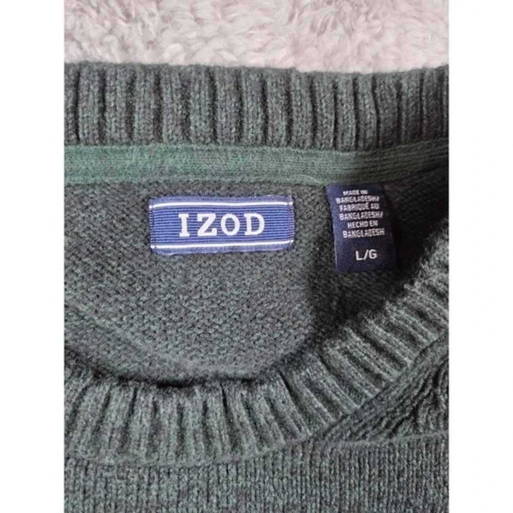 IZOD Mens Large‎ Green Navy Gray Stripe Crew Neck Long Sleeve Sweater L